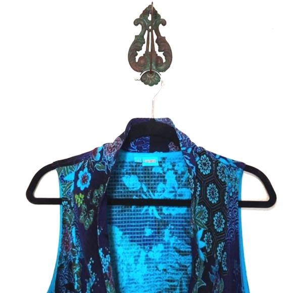 Tianello Mumbai 100% Bemberg Cupro Gorgeous Vibrant Floral Vest Size Medium EUC - Picture 3 of 16